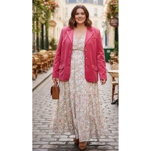 Y2K Pink Velvet Blazer Size 2X‎ Gold Button Legally Blonde Mean Girls Coquette